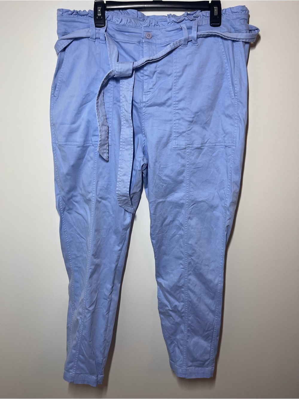 crown & ivy Light Blue Cotton Paperbag Waist Chinos with Belt